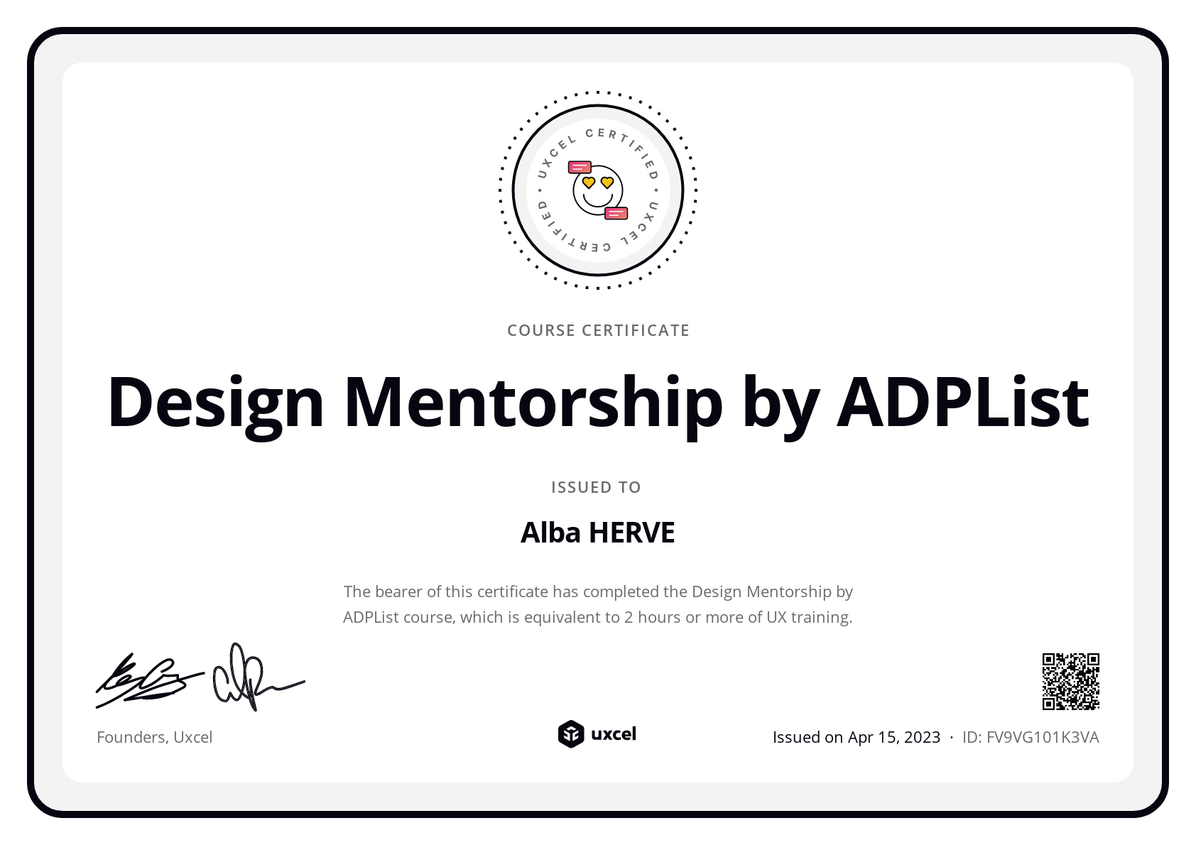 Alba HERVE's certificate